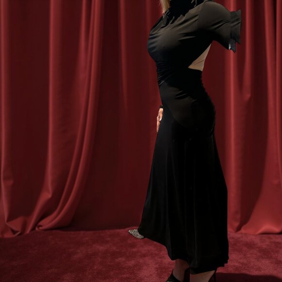 Black Backless Evening Gown – Ruched Fishtail Elegance Sz XS - Picture 8 of 14